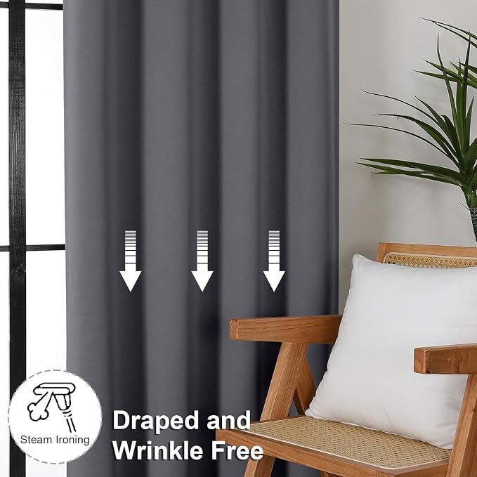 Simplebrand Ava Grey Short 24 Inches Blackout Curtain 2 Panels Set, Half Window - Image 7