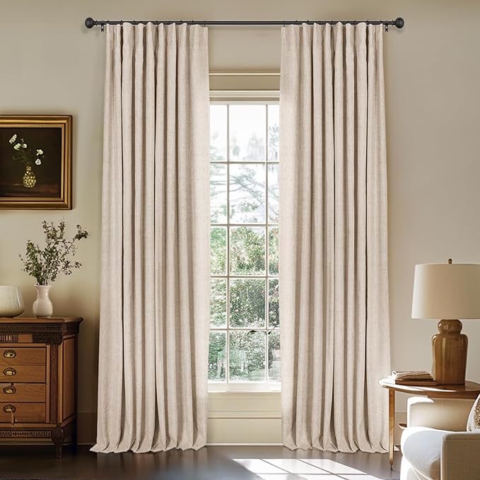 100% Blackout Curtains for Bedroom Oatmeal Linen Look Curtains 90 Inch Long | by INOVADAY