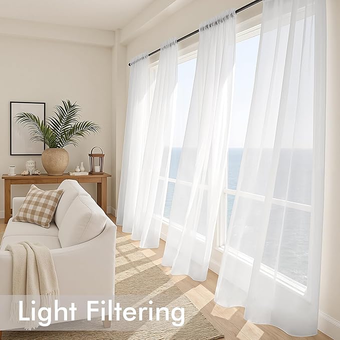 MIULEE White Sheer Curtains 94 Inches Long 4 Panels 42 x 94 Inches | Light - Image 4
