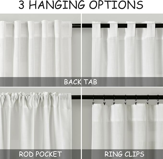 Linen Curtains 84 Inch Length 2 Panels Set, Ivory - Image 3