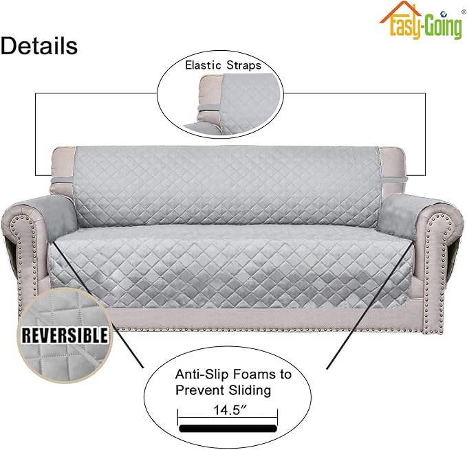 Easy-Going Reversible Couch Cover, 4 Seater Sofa, Light Gray/Light Gray | - Image 3