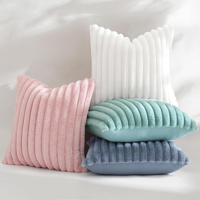 decorUhome Fall Faux Fur Throw Pillow Covers 26x26 Set of 2 Pink | Decorative - Image 5