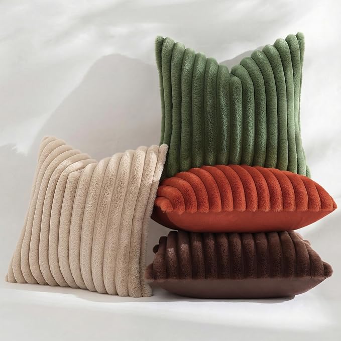 decorUhome Fall Faux Fur Throw Pillow Covers 26x26 Set of 2 Khaki Brown | - Image 5