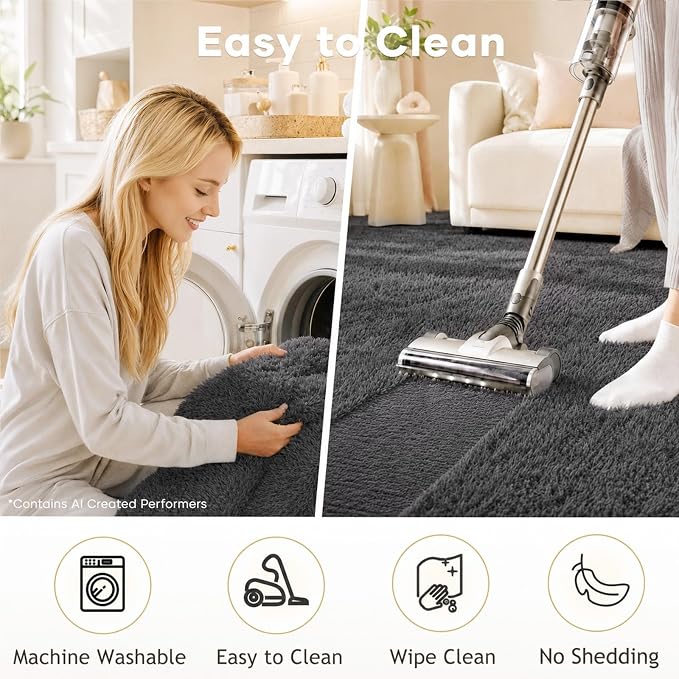 Ophanie 2x4 Small Rug Upgrade Non Slip Throw Bedside Area Rugs, Fluffy Soft - Image 3