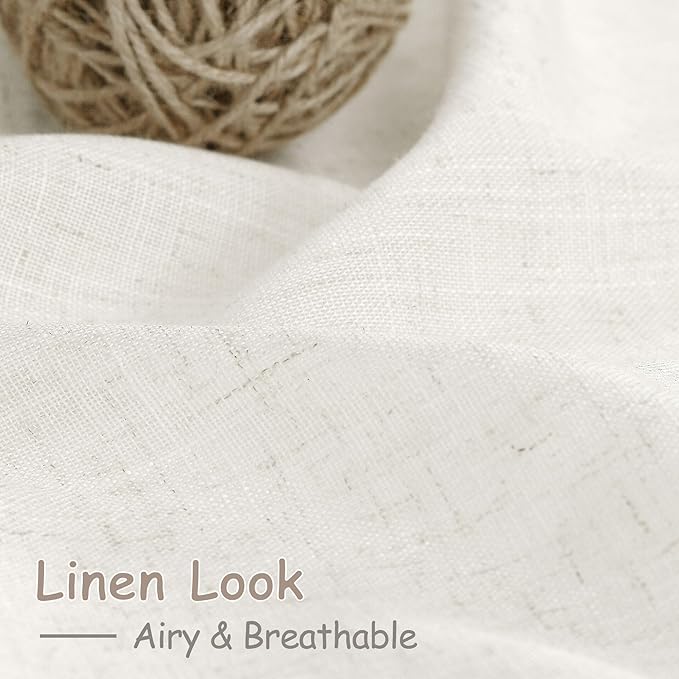 Beige White Linen Curtains for Living Room 94 Inches Long Back Tab and Rod - Image 4
