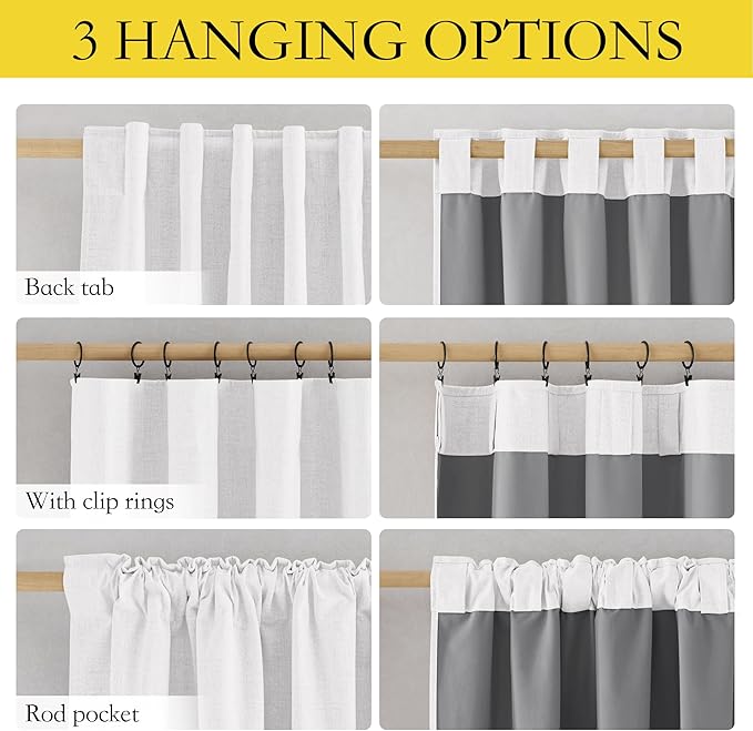 NICETOWN Greyish White 100% Blackout Linen Curtains 84" Long, Farmhouse Thick - Image 3