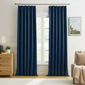 Navy Blackout Pleated Curtains 96 Inch Length Soft Polyester Blue Drapes by KEQIAOSUOCAI