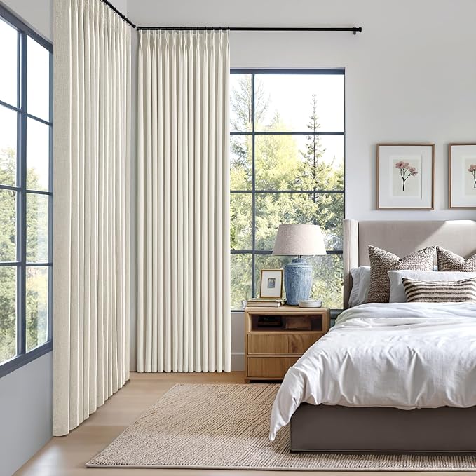 MIULEE Natural Pinch Pleated 100% Blackout Linen Curtains 40x104 Inches | Room - Image 2