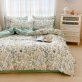 Botanical Duvet Cover Set 100% Cotton Queen(90"x90"),White/Sage Green