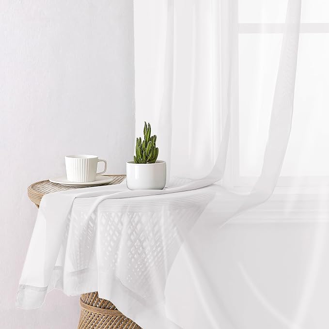 White Sheer Curtains 84 Inches Long 2 Panels, Airy Solid Voile Window Curtain - Image 3