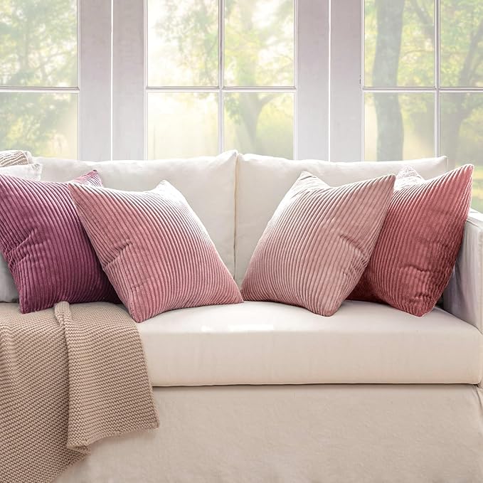 MIULEE Soft Corduroy Decorative Throw Pillow Covers Purple Pink 18x18 | Set of 4 - Image 5