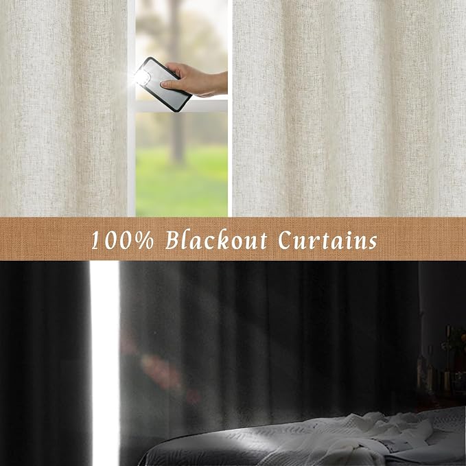 Stone 100% Blackout Short Linen Curtains - Image 3