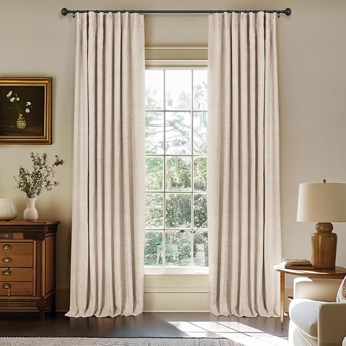 100% Blackout Curtains for Bedroom Oatmeal Linen Look Curtain 108 Inch Long | by INOVADAY