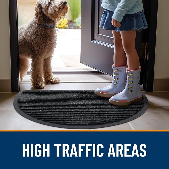 OLANLY Half Circle Front Door Mat 33x21, Waterproof Heavy-Duty Doormat | Black - Image 7