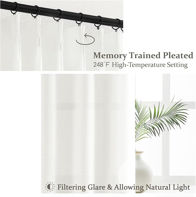 Pure White Short Thick Linen Viral Curtains 54 Inch Length 2 Panel Set - Image 3