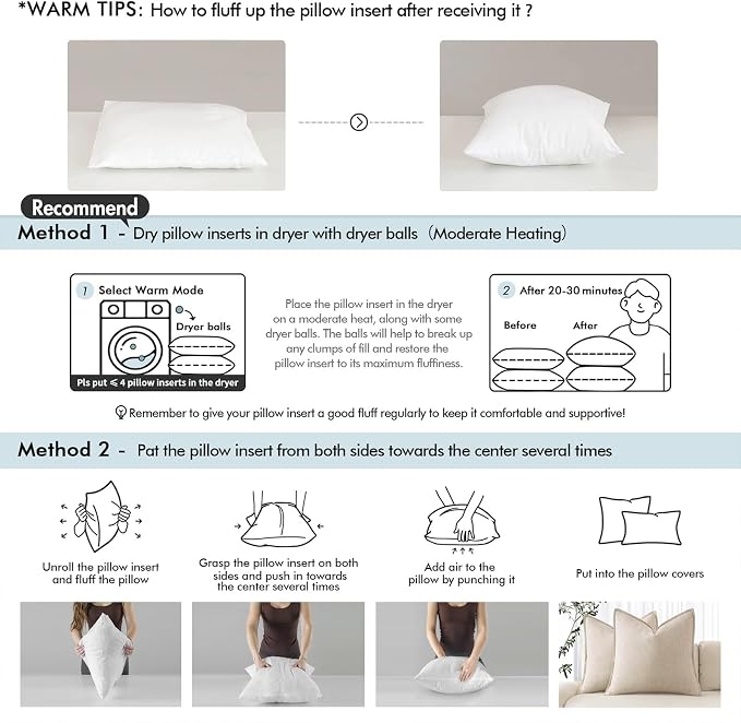 MIULEE 22x22 Pillow Inserts, Double-Layer Down-Proof Cotton Cover, Decorative - Image 9