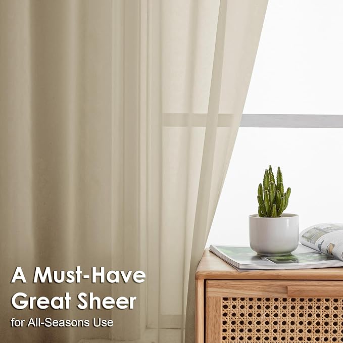 Taupe Sheer Curtains 72 Inches Long 2 Panels - Image 2