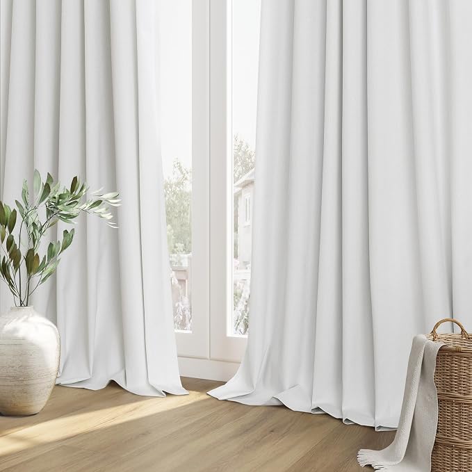 White 100% Blackout Linen Curtains 126 Inch Length 2 Panels Set - Image 8