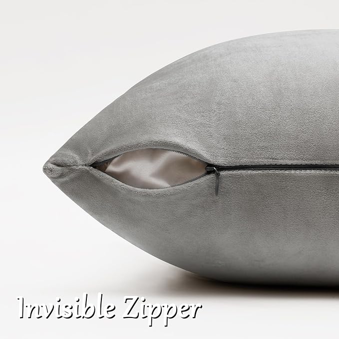 GIGIZAZA Silver Grey Velvet Throw Pillow Covers 12x20 Pack of 2 | Decorative - Image 4