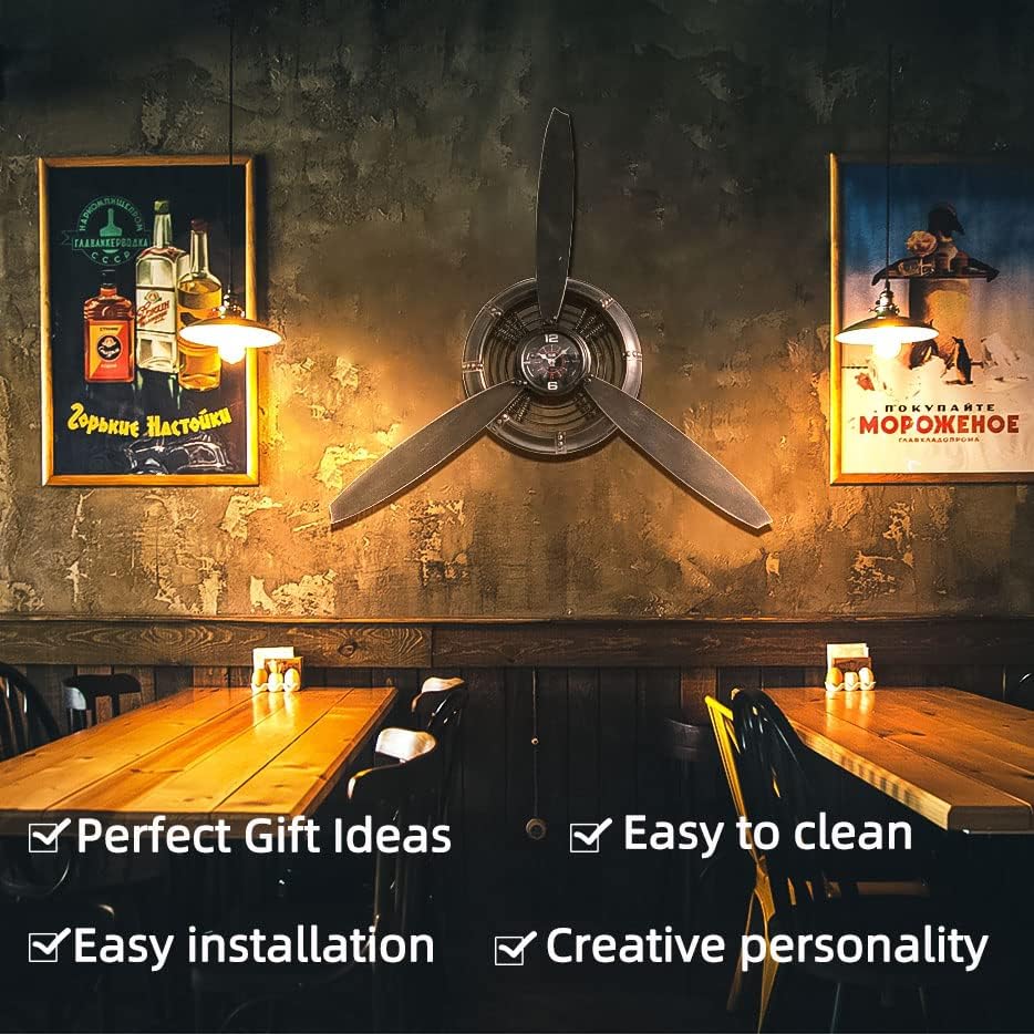 YOUKI Airplane Propeller Wall Decor,Aviation Decor,Pilot Gifts,Propeller Wall Sculptures,Wall Art for Kitchen Bedroom,Living room,kitchen,Bathroom, Battery Operated,Metal.Bronze