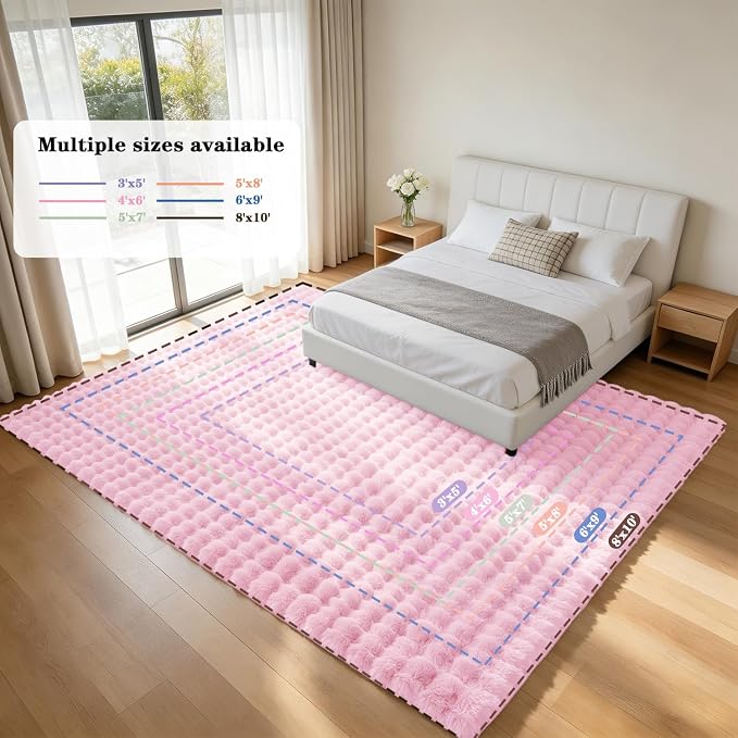 Pink Rabbit Plush Rug 2'x3', Fluffy Shaggy Area Rug - Image 9