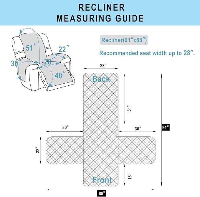 Reversible Chair Covers for Recliner Oversized, Light Grey | Recliner Oversized - Image 3
