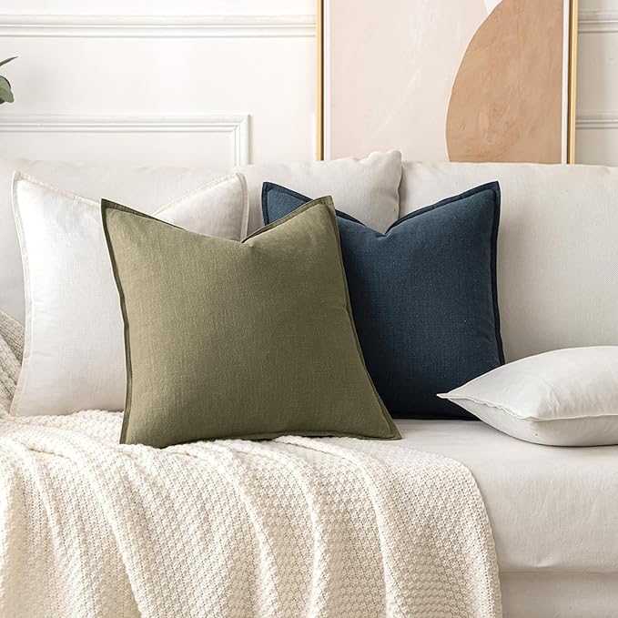 MIULEE Decorative Linen Pillow Covers 20x20 Inch Light Olive Green | Boho - Image 4