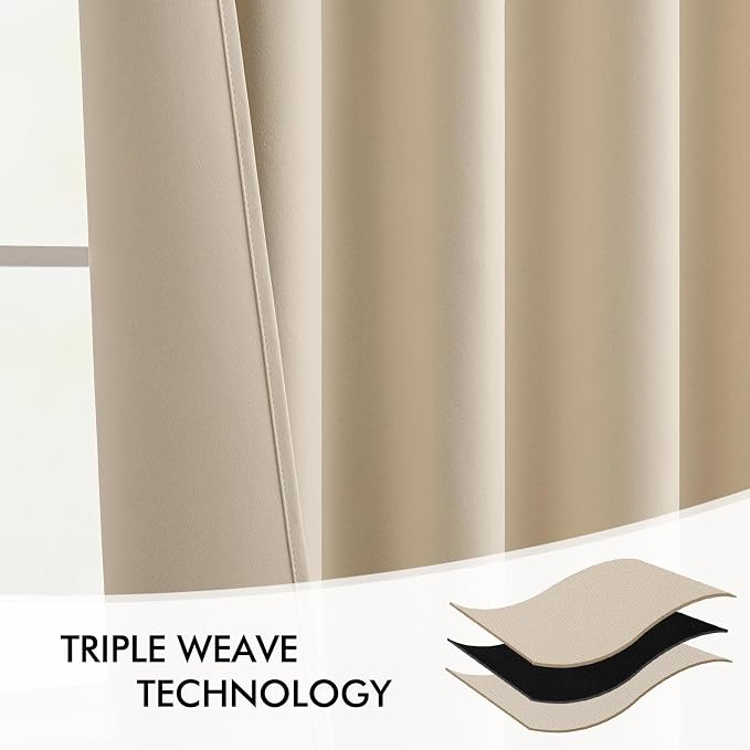 MIULEE Cream Beige Back Tab Blackout Curtains 52x132 Inch Length 2 Panels | Rod - Image 7