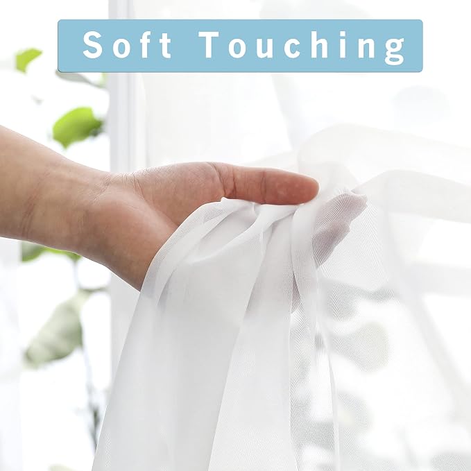 White Sheer Curtains 120 Inches Long 2 Panels Set, Airy Lightweight Sheer White - Image 4