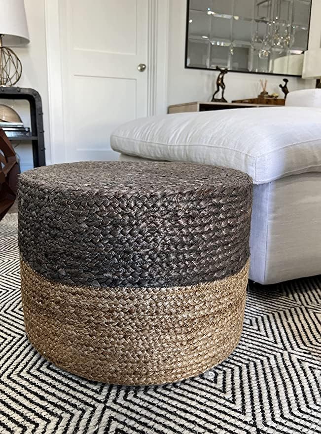 Pouf Ottoman 100% Jute Pouffe Natural Brown (20"x20"x10")