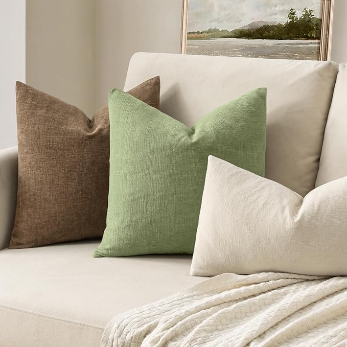 MIULEE Sage Green Chenille Couch Lumbar Throw Pillow Covers, 12x20 | Set of 2 - Image 2