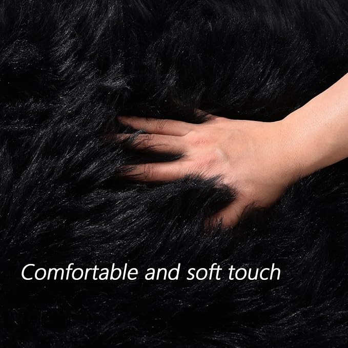 Latepis Rugs for Living Room Alfombras para Salas 5x8 Faux Sheepskin Black Fur - Image 4