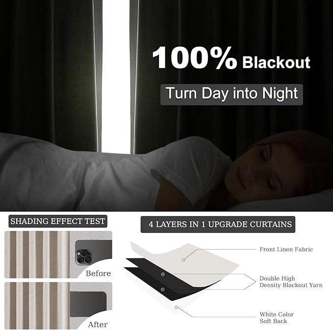 Topfinel Custom Drapery 92 Inch Long Blackout 2 Panels Neutral Linen Blackout - Image 8