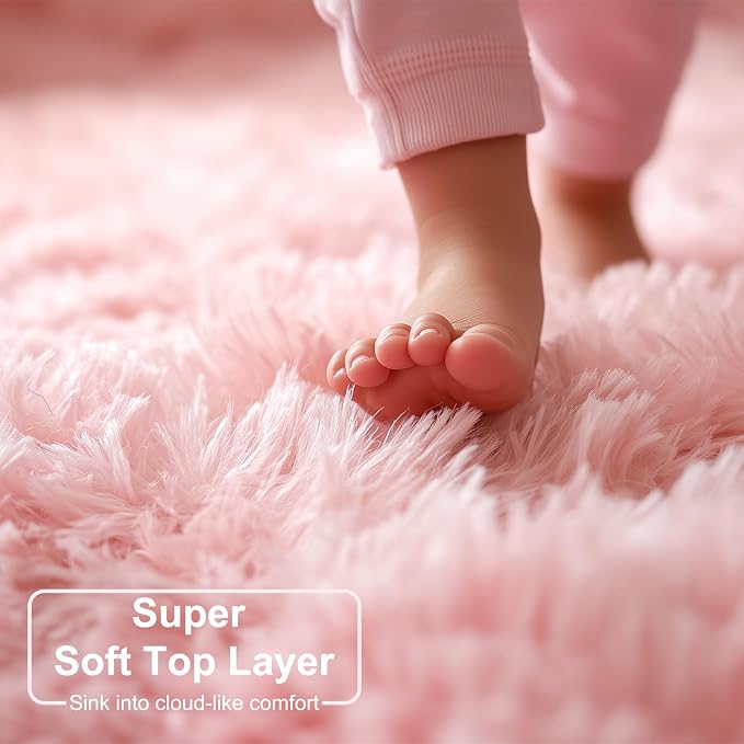 Amdrebio Pink Fluffy Plush Rug 5x7 - Image 2