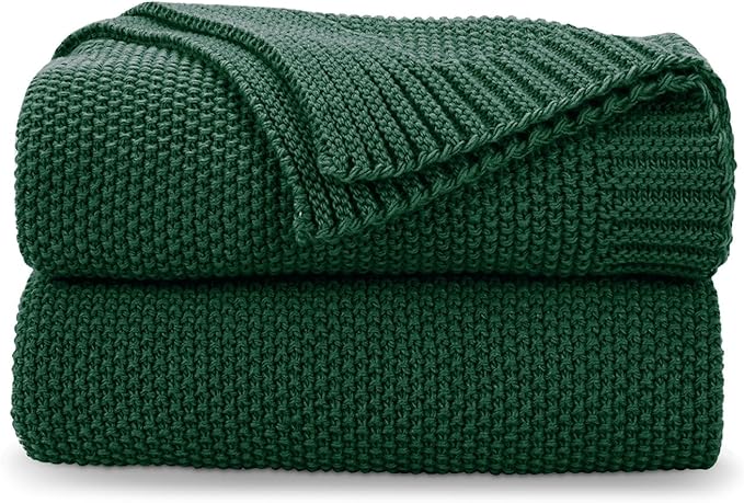CozeCube Christmas Green Seed Stitch Throw Blanket 60"x80", Farmhouse Decor | by CozeCube