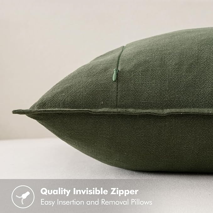 MIULEE Decorative Linen Pillow Covers 18x18 Inch Dark Olive Green | Boho - Image 3