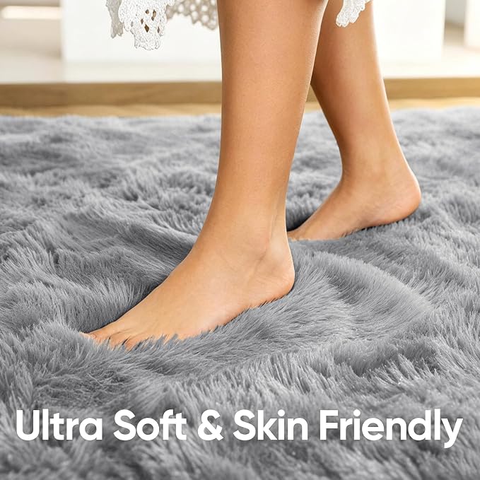 2x3 Grey Fluffy Soft Area Rug Non-Slip - Image 5
