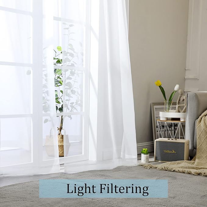 White Sheer Curtains 68 Inch Length 2 Panels Set - Image 3