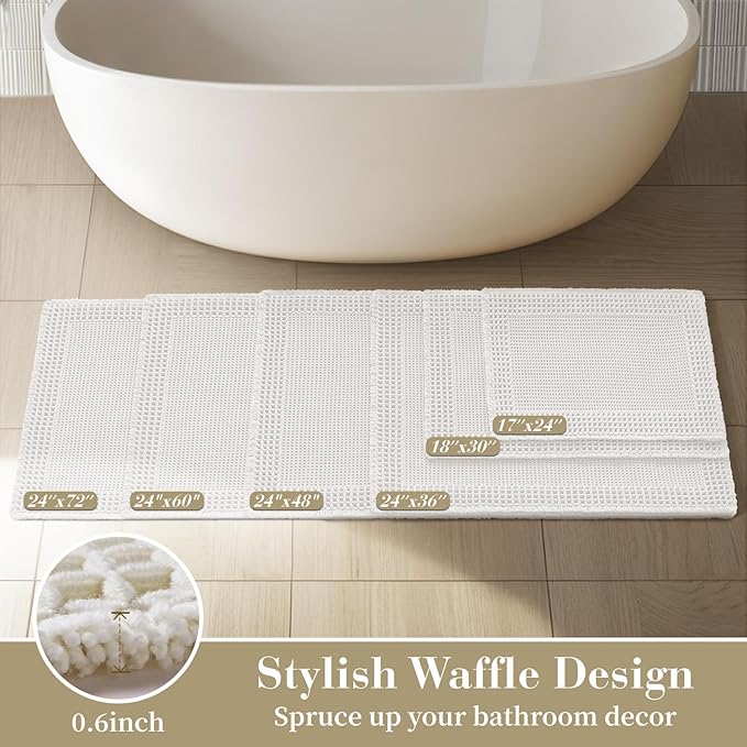 RESARE Waffle Bath Mat for Bathroom, Non Slip Bathroom Rugs 24"x36" White | - Image 5