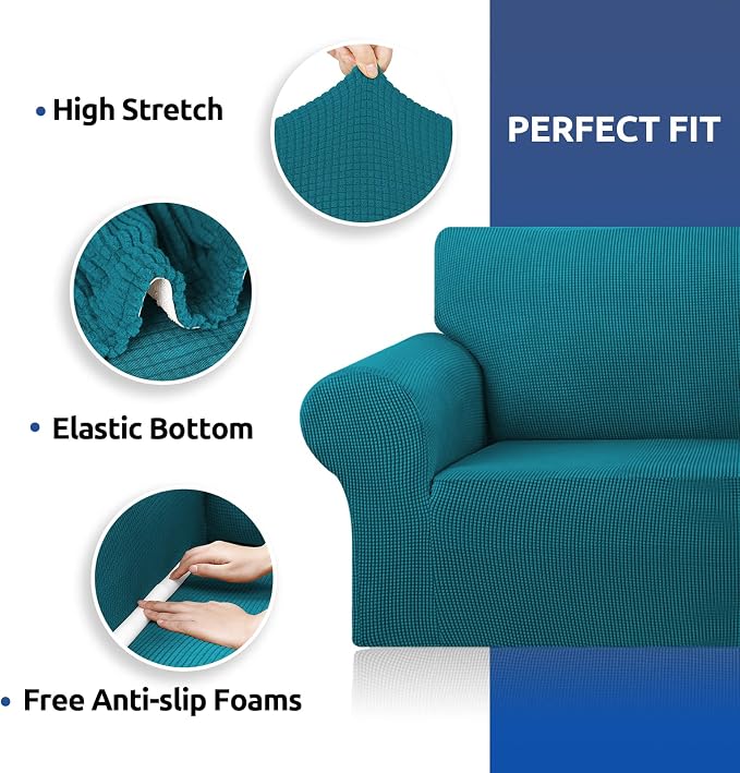 Stretch Chair Sofa Slipcover, Single Couch Cover, Peacock Blue | 1-Piece - Image 3