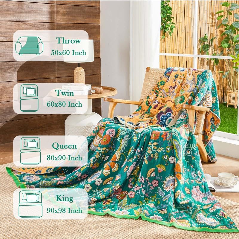 Boho Throw Blanket Cotton Muslin Woven Flower Decorative Blankets 60"x80"
