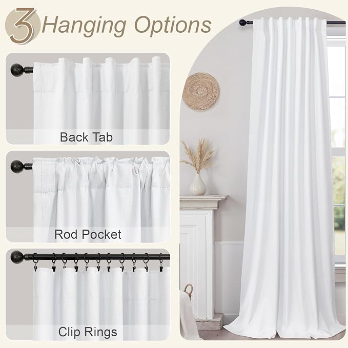 White Linen Complete Blackout Curtains 48 Inch Length - Image 6