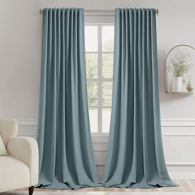 MIULEE Greyish Blue Back Tab Blackout Curtains 52x102 Inch Long 2 Panel Set | by MIULEE