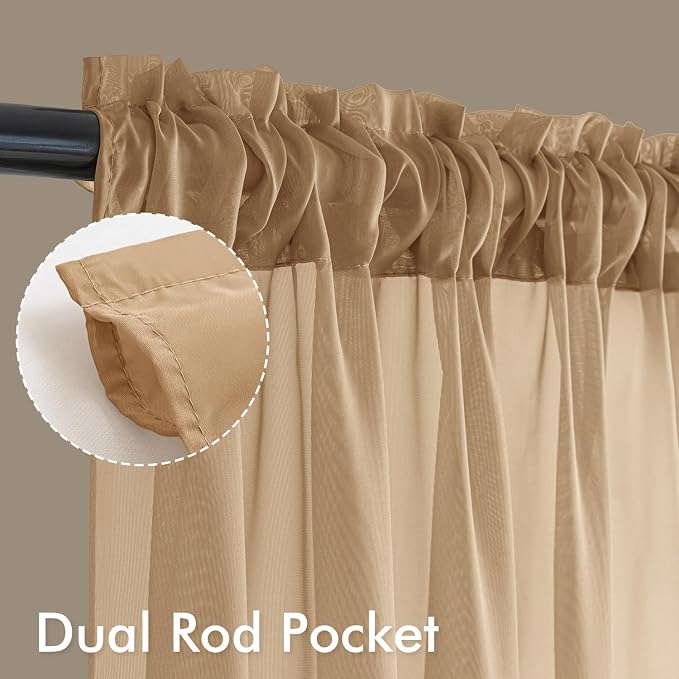 MIULEE Brown Sheer Curtains 96 Inches Long 4 Panels 54 x 96 Inches | Light - Image 3