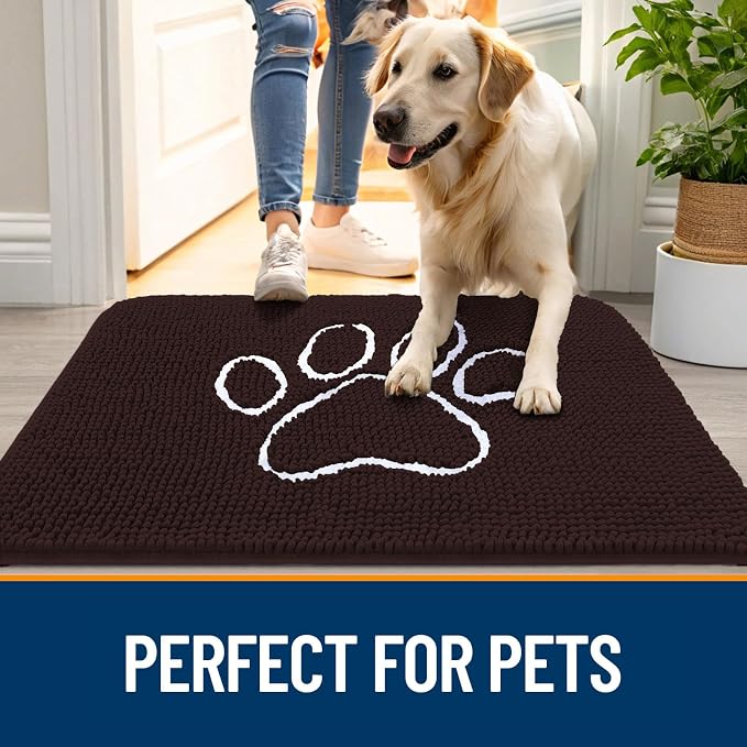 OLANLY Dog Door Mat for Muddy Paws 36x24, Paw Print Design Chenille Mud Mat | - Image 6