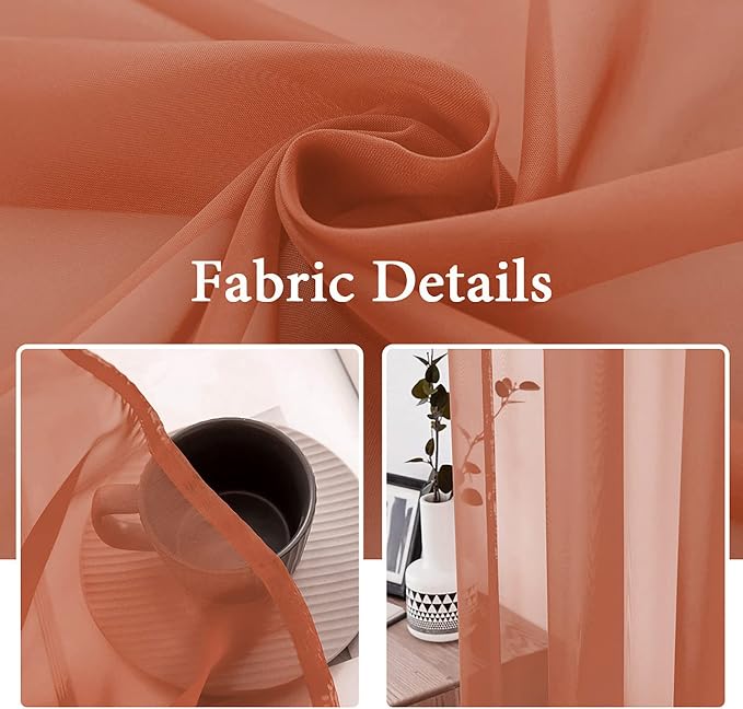 MIULEE Fall Burnt Orange Sheer Curtains 54 X 84 Inches, 2 Panels | Solid Color - Image 3