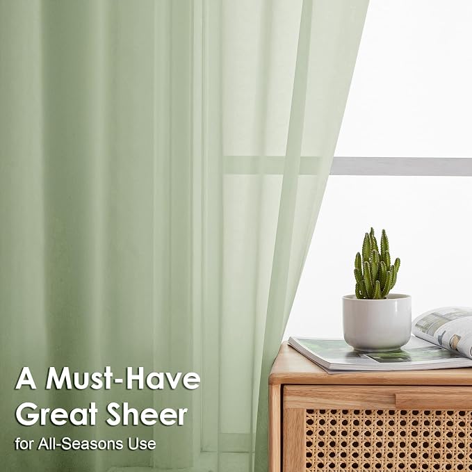 Light Green Sheer Curtains 96 Inches Long 2 Panels - Image 3