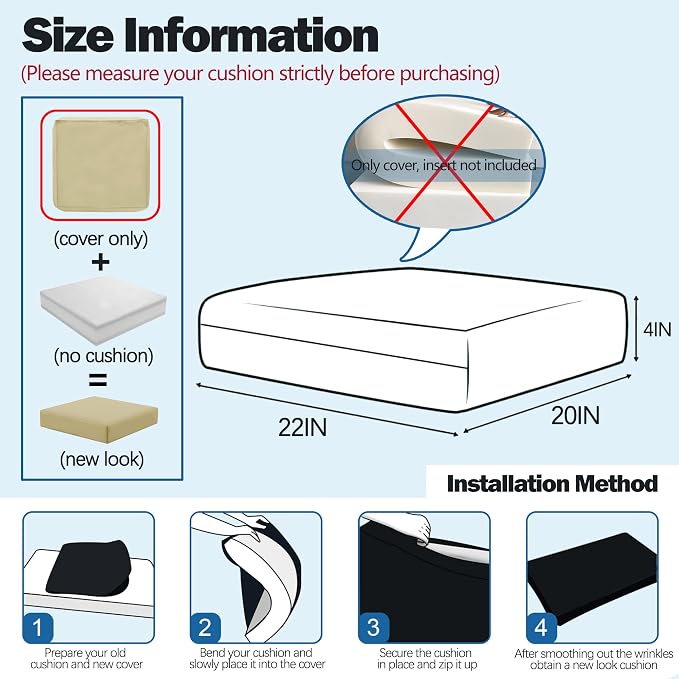 Sqodok Patio Cushion Cover 22x20 inch, Outdoor Seat Cushion Slip Cover - Image 2