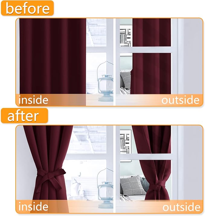 RV Blackout Curtains for Bedroom 52 x 30 Inch Long Burgundy 2 Panel | Thermal - Image 4
