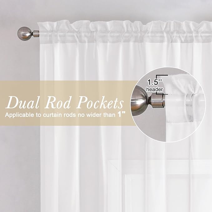 White Sheer Curtains 84 Inches Long 2 Panels, Airy Solid Voile Window Curtain - Image 2